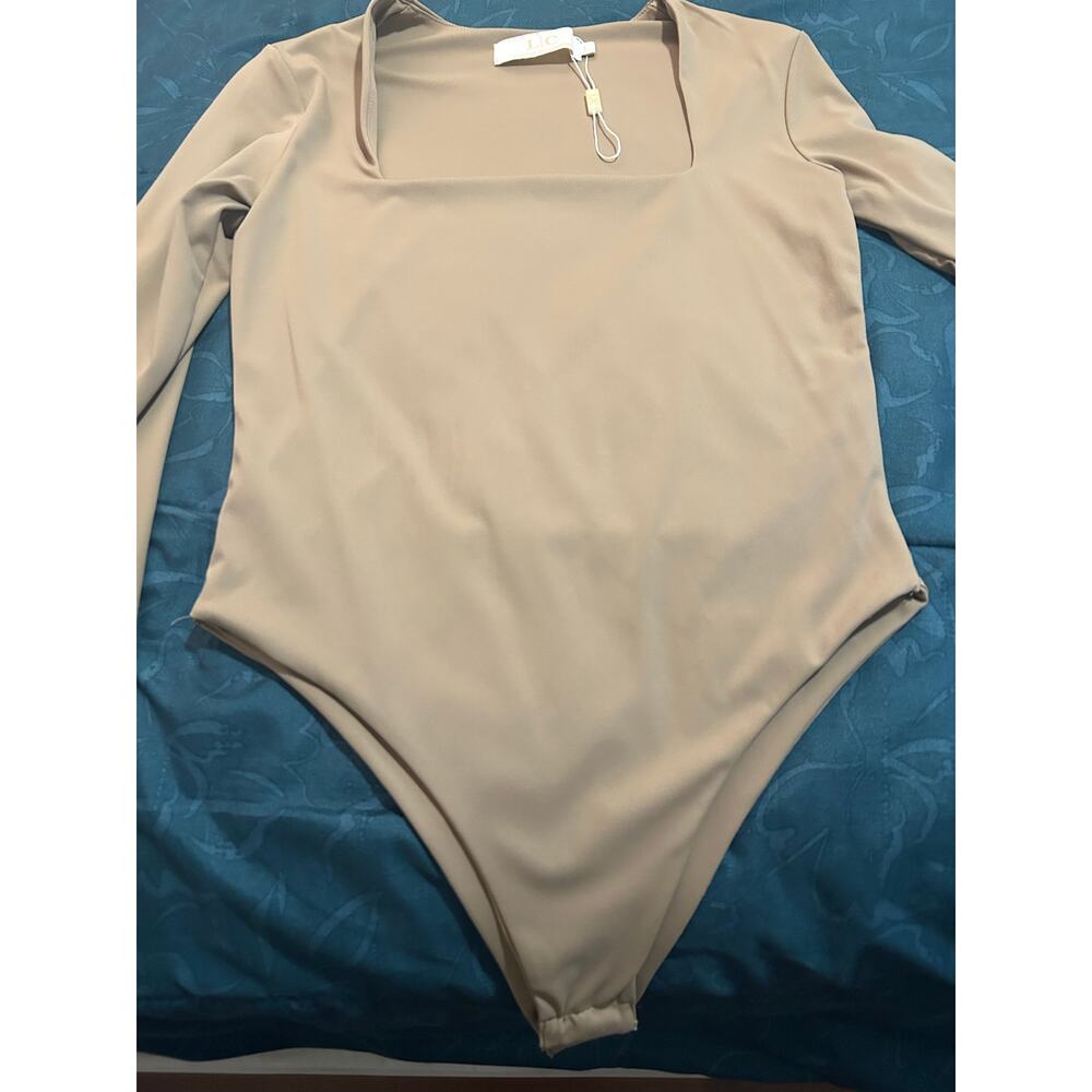 LC Leslie’s Collection Taupe Square Neck Long Sleeve Top Women’s Size L - Picture 4 of 4